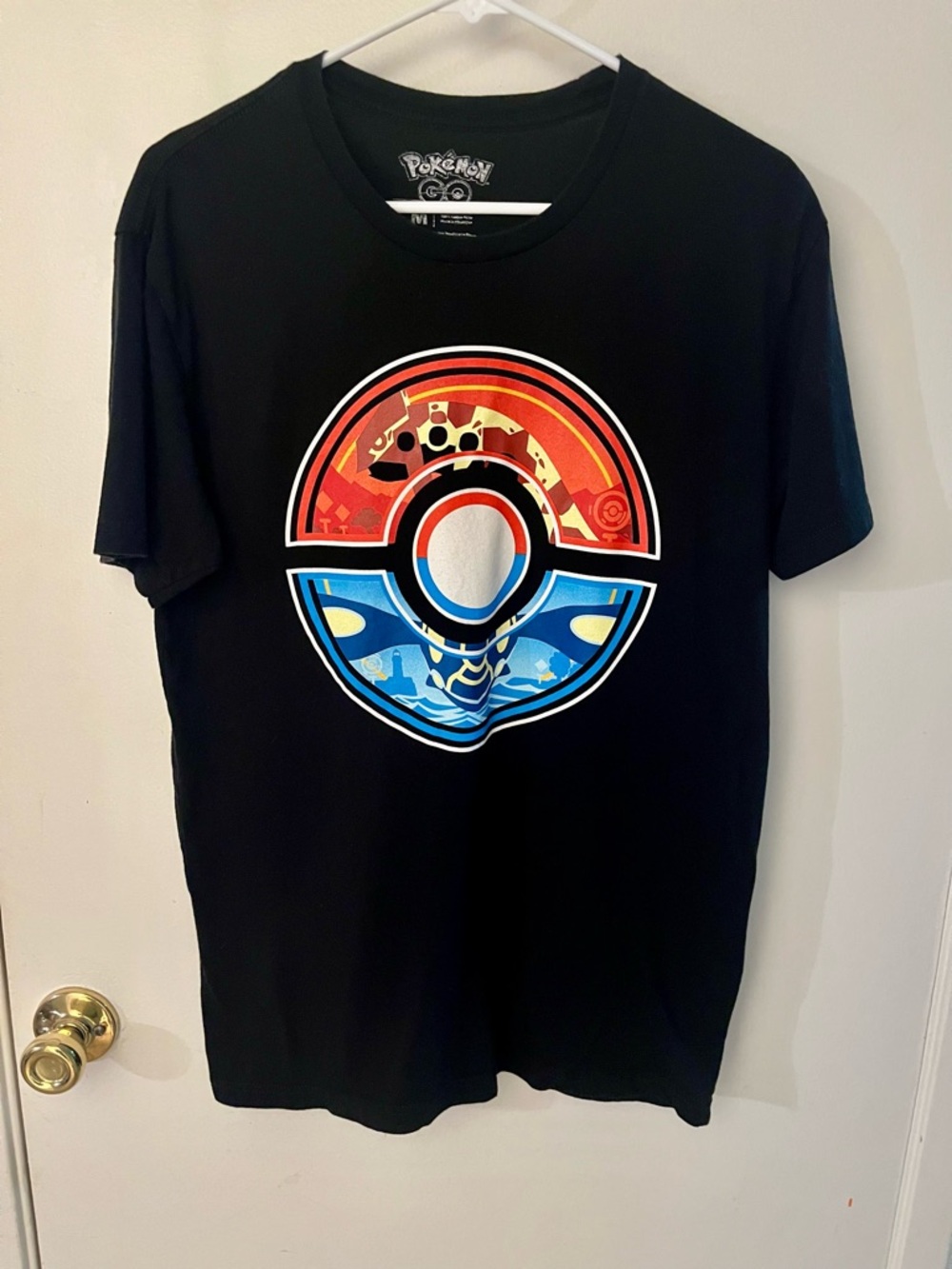 Pokémon Men's Black Graphic T-Shirt - Red & Blue Poké Ball Design